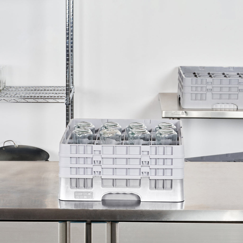 Clean Tek Professional Gray Glass Rack - 16 Compartments, 1 Full Drop and 2 Half Drop Extenders - 19 3/4" x 19 3/4" x 8 3/4" - 1 count box
