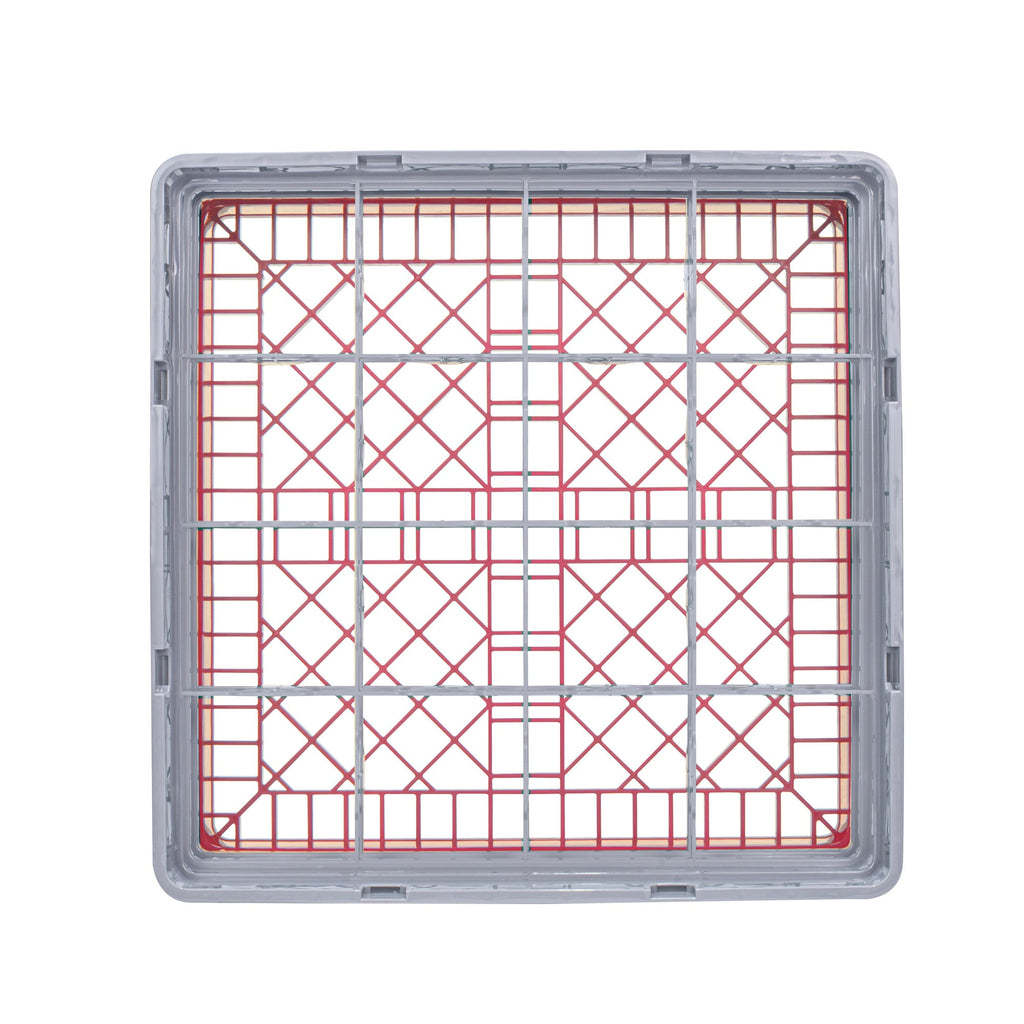 Clean Tek Professional Red Glass Rack - 16 Compartments, 1 Full Drop and 2 Half Drop Extenders - 19 3/4" x 19 3/4" x 8 3/4" - 1 count box