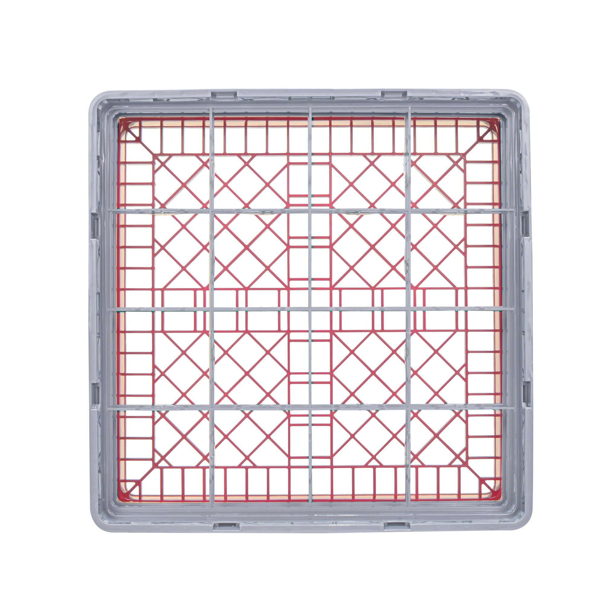 Clean Tek Professional Red Glass Rack - 16 Compartments, 1 Full Drop and 2 Half Drop Extenders - 19 3/4" x 19 3/4" x 8 3/4" - 1 count box