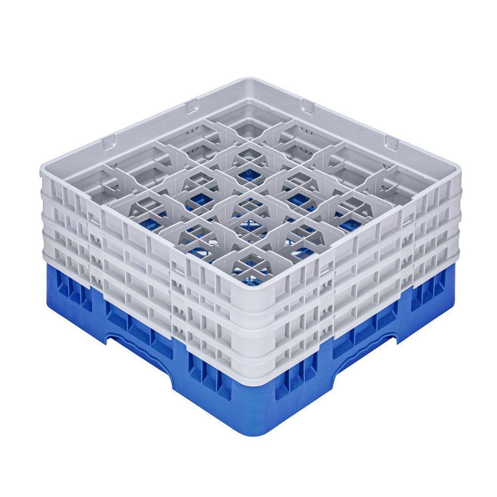 Clean Tek Professional Blue Glass Rack - 16 Compartments, 1 Full Drop and 3 Half Drop Extenders - 19 3/4" x 19 3/4" x 10 1/2" - 1 count box