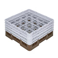 Clean Tek Professional Brown Glass Rack - 16 Compartments, 1 Full Drop and 3 Half Drop Extenders - 19 3/4" x 19 3/4" x 10 1/2" - 1 count box