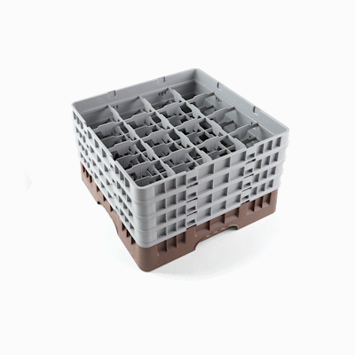 Clean Tek Professional Brown Glass Rack - 16 Compartments, 1 Full Drop and 3 Half Drop Extenders - 19 3/4" x 19 3/4" x 10 1/2" - 1 count box