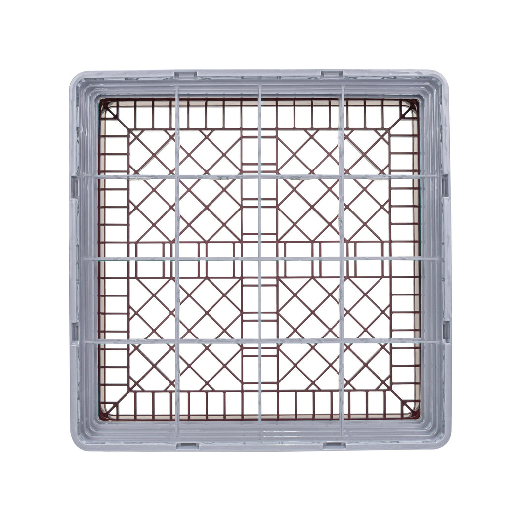 Clean Tek Professional Brown Glass Rack - 16 Compartments, 1 Full Drop and 3 Half Drop Extenders - 19 3/4" x 19 3/4" x 10 1/2" - 1 count box