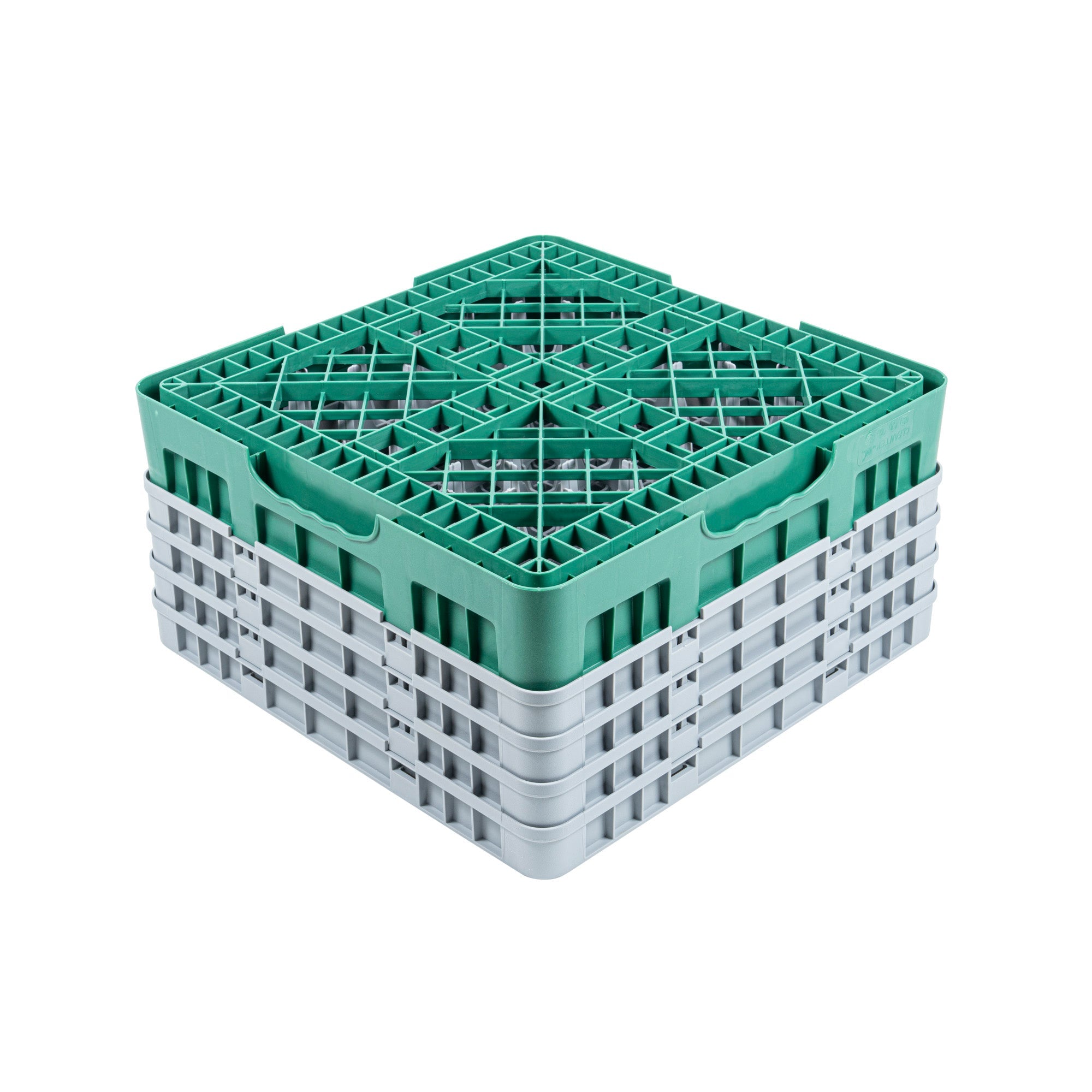 Clean Tek Professional Green Glass Rack - 16 Compartments, 1 Full Drop and 3 Half Drop Extenders - 19 3/4" x 19 3/4" x 10 1/2" - 1 count box