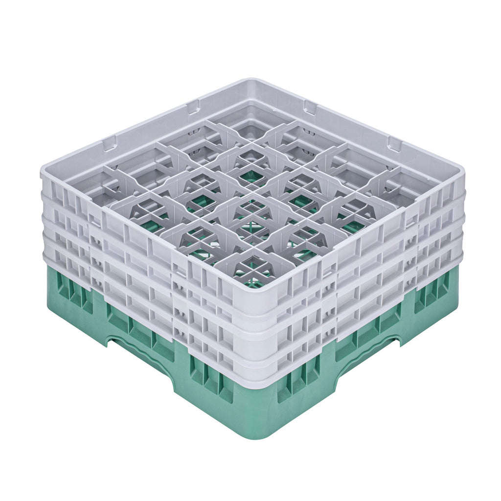 Clean Tek Professional Green Glass Rack - 16 Compartments, 1 Full Drop and 3 Half Drop Extenders - 19 3/4" x 19 3/4" x 10 1/2" - 1 count box