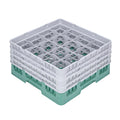 Clean Tek Professional Green Glass Rack - 16 Compartments, 1 Full Drop and 3 Half Drop Extenders - 19 3/4" x 19 3/4" x 10 1/2" - 1 count box