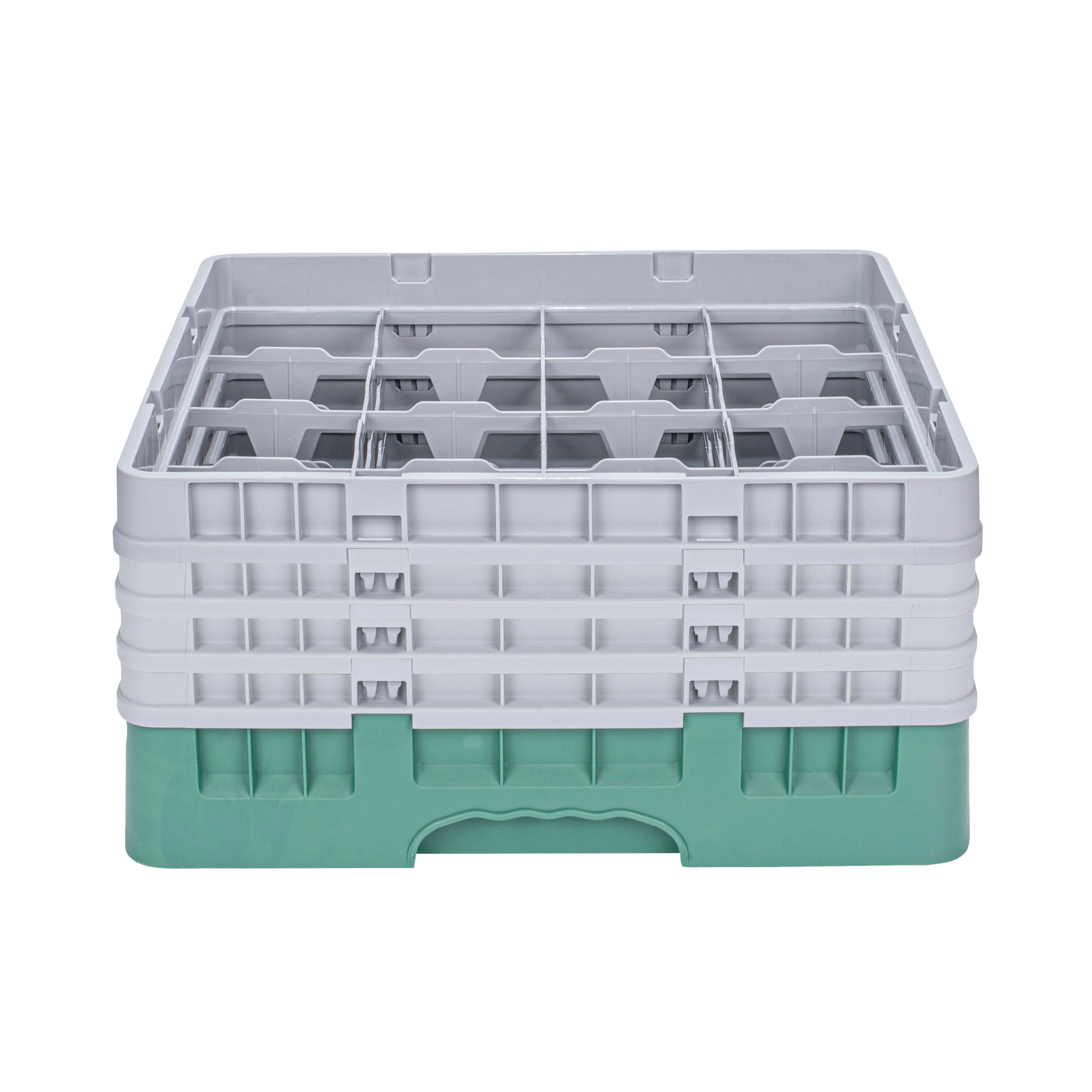 Clean Tek Professional Green Glass Rack - 16 Compartments, 1 Full Drop and 3 Half Drop Extenders - 19 3/4" x 19 3/4" x 10 1/2" - 1 count box