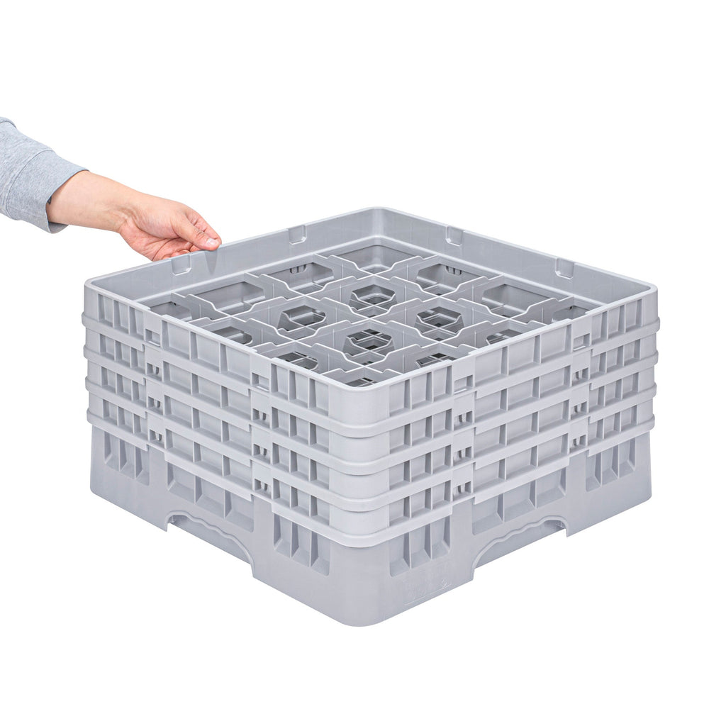Clean Tek Professional Gray Glass Rack - 16 Compartments, 1 Full Drop and 3 Half Drop Extenders - 19 3/4" x 19 3/4" x 10 1/2" - 1 count box