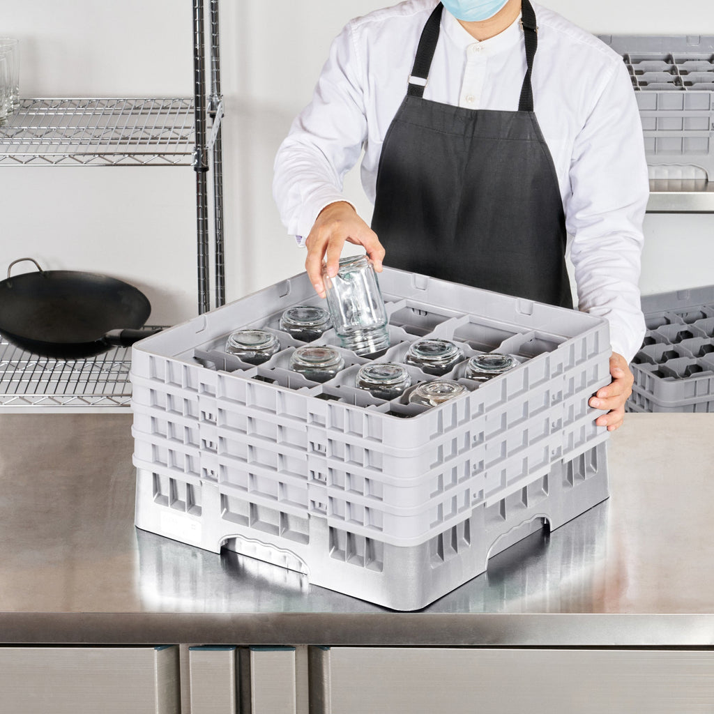 Clean Tek Professional Gray Glass Rack - 16 Compartments, 1 Full Drop and 3 Half Drop Extenders - 19 3/4" x 19 3/4" x 10 1/2" - 1 count box