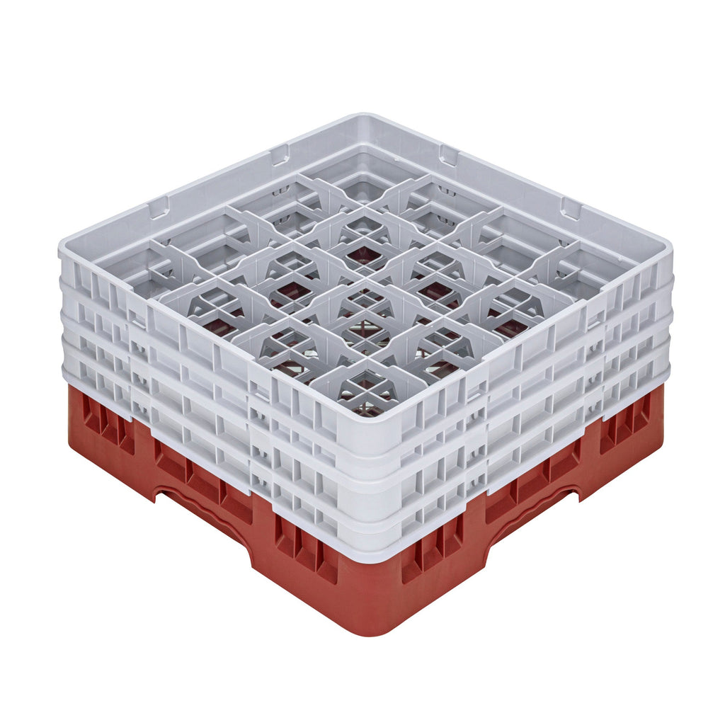 Clean Tek Professional Red Glass Rack - 16 Compartments, 1 Full Drop and 3 Half Drop Extenders - 19 3/4" x 19 3/4" x 10 1/2" - 1 count box