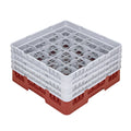 Clean Tek Professional Red Glass Rack - 16 Compartments, 1 Full Drop and 3 Half Drop Extenders - 19 3/4" x 19 3/4" x 10 1/2" - 1 count box