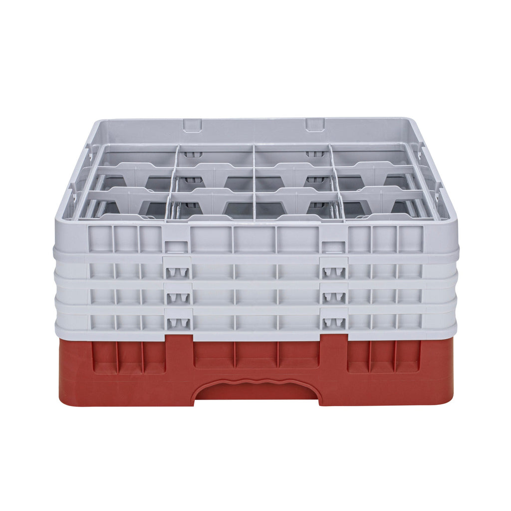 Clean Tek Professional Red Glass Rack - 16 Compartments, 1 Full Drop and 3 Half Drop Extenders - 19 3/4" x 19 3/4" x 10 1/2" - 1 count box