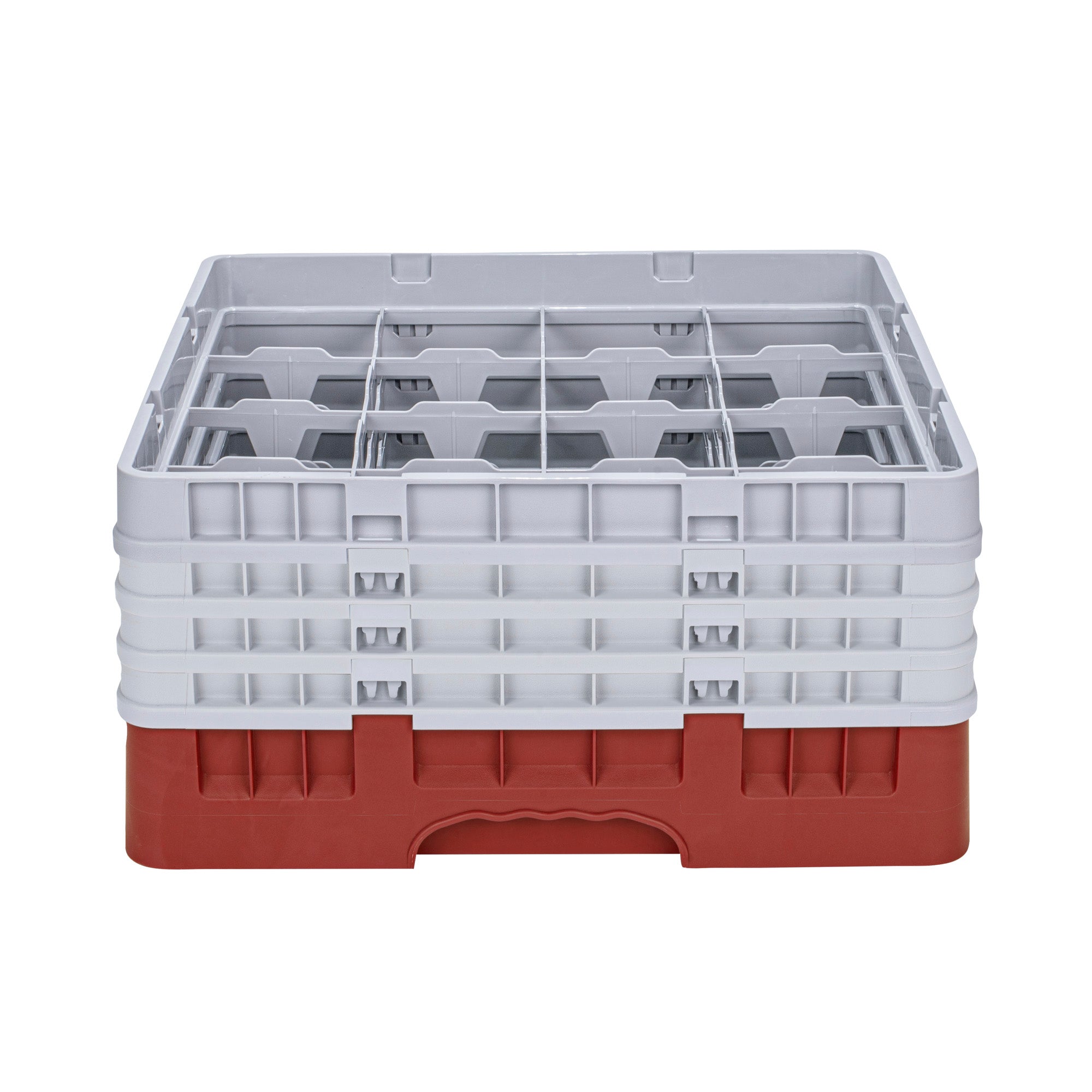 Clean Tek Professional Red Glass Rack - 16 Compartments, 1 Full Drop and 3 Half Drop Extenders - 19 3/4" x 19 3/4" x 10 1/2" - 1 count box
