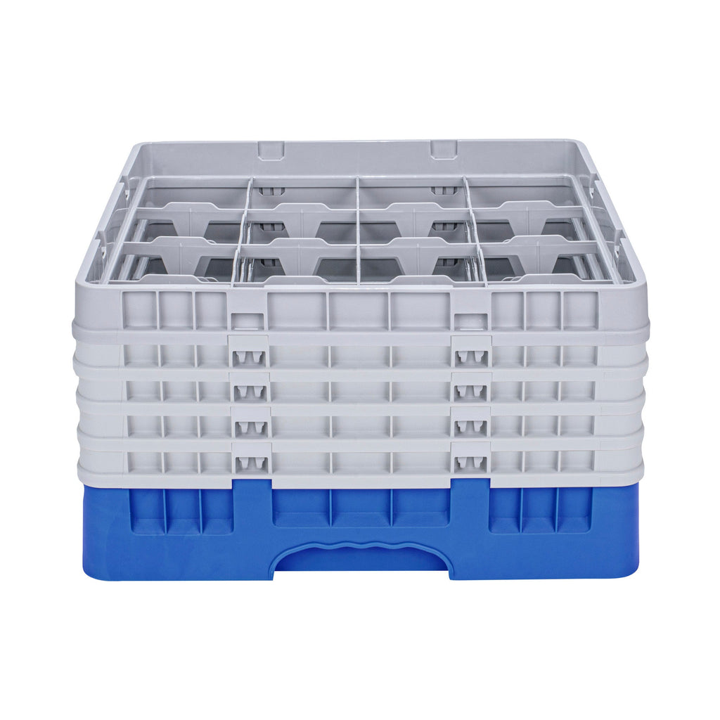 Clean Tek Professional Blue Glass Rack - 16 Compartments, 1 Full Drop and 4 Half Drop Extenders - 19 3/4" x 19 3/4" x 12 1/4" - 1 count box