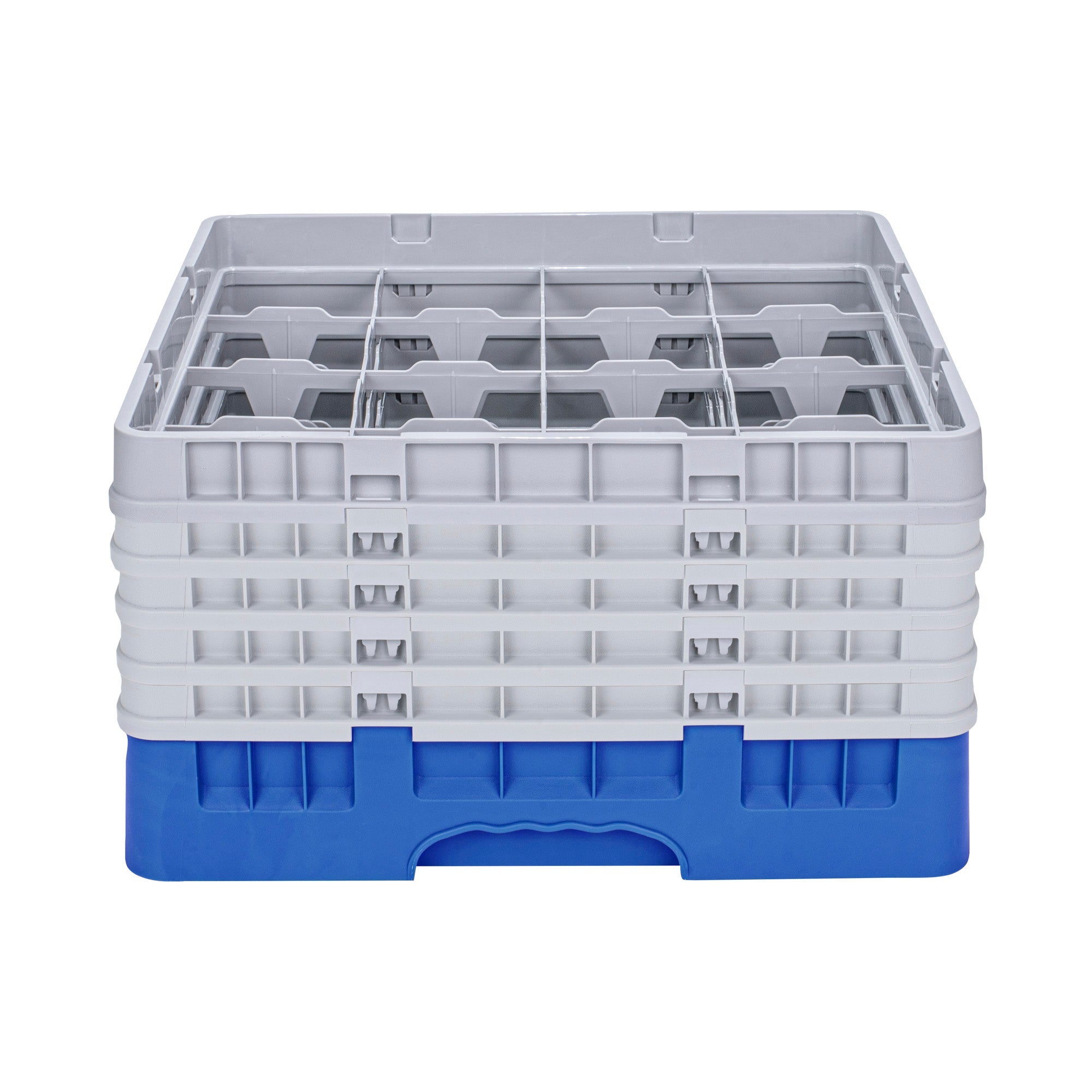 Clean Tek Professional Blue Glass Rack - 16 Compartments, 1 Full Drop and 4 Half Drop Extenders - 19 3/4" x 19 3/4" x 12 1/4" - 1 count box