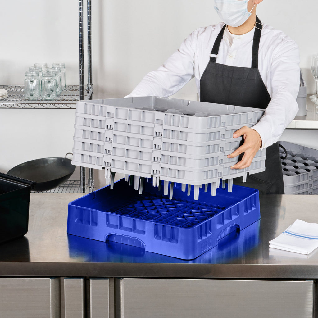 Clean Tek Professional Blue Glass Rack - 16 Compartments, 1 Full Drop and 4 Half Drop Extenders - 19 3/4" x 19 3/4" x 12 1/4" - 1 count box
