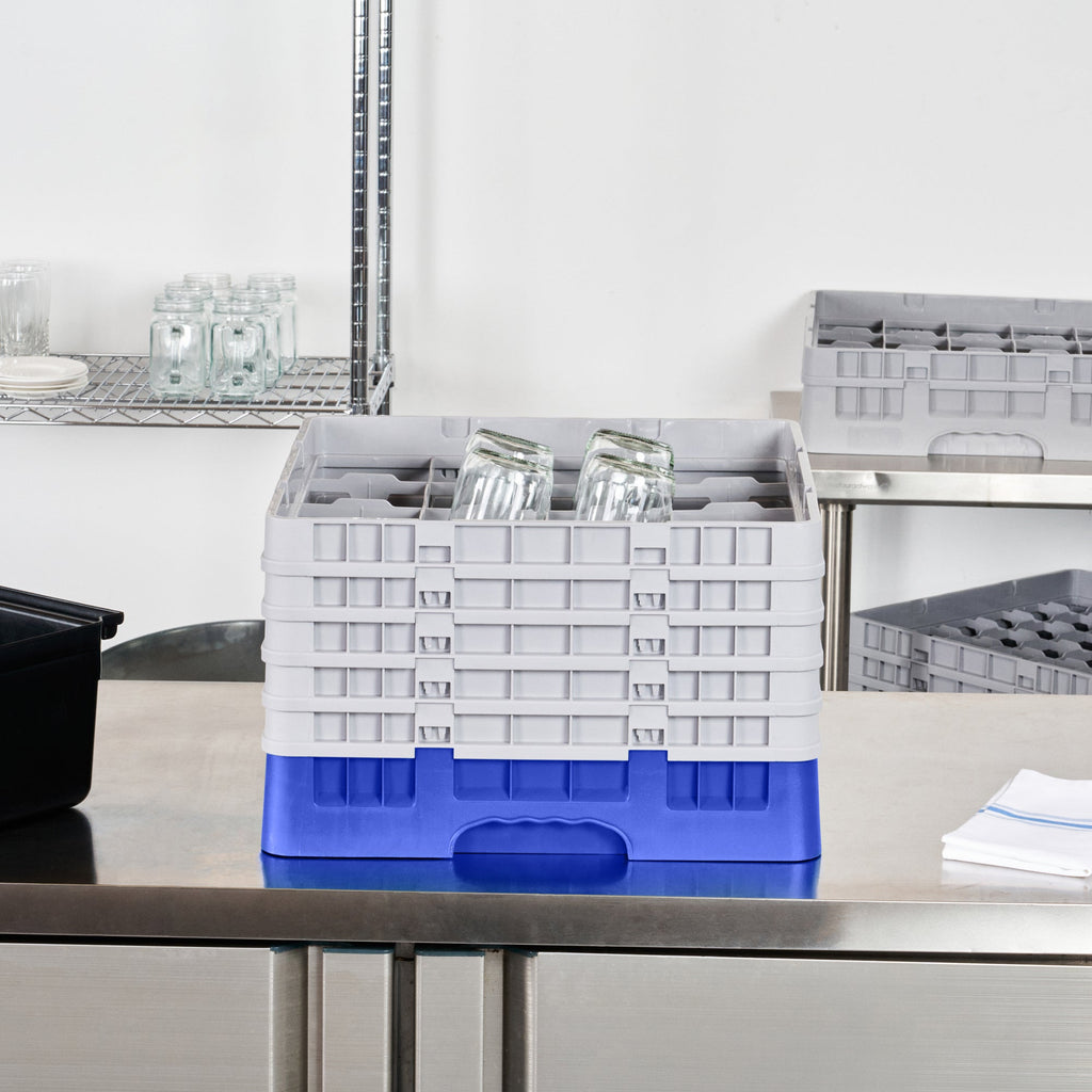 Clean Tek Professional Blue Glass Rack - 16 Compartments, 1 Full Drop and 4 Half Drop Extenders - 19 3/4" x 19 3/4" x 12 1/4" - 1 count box
