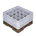 Clean Tek Professional Brown Glass Rack - 16 Compartments, 1 Full Drop and 4 Half Drop Extenders - 19 3/4" x 19 3/4" x 12 1/4" - 1 count box