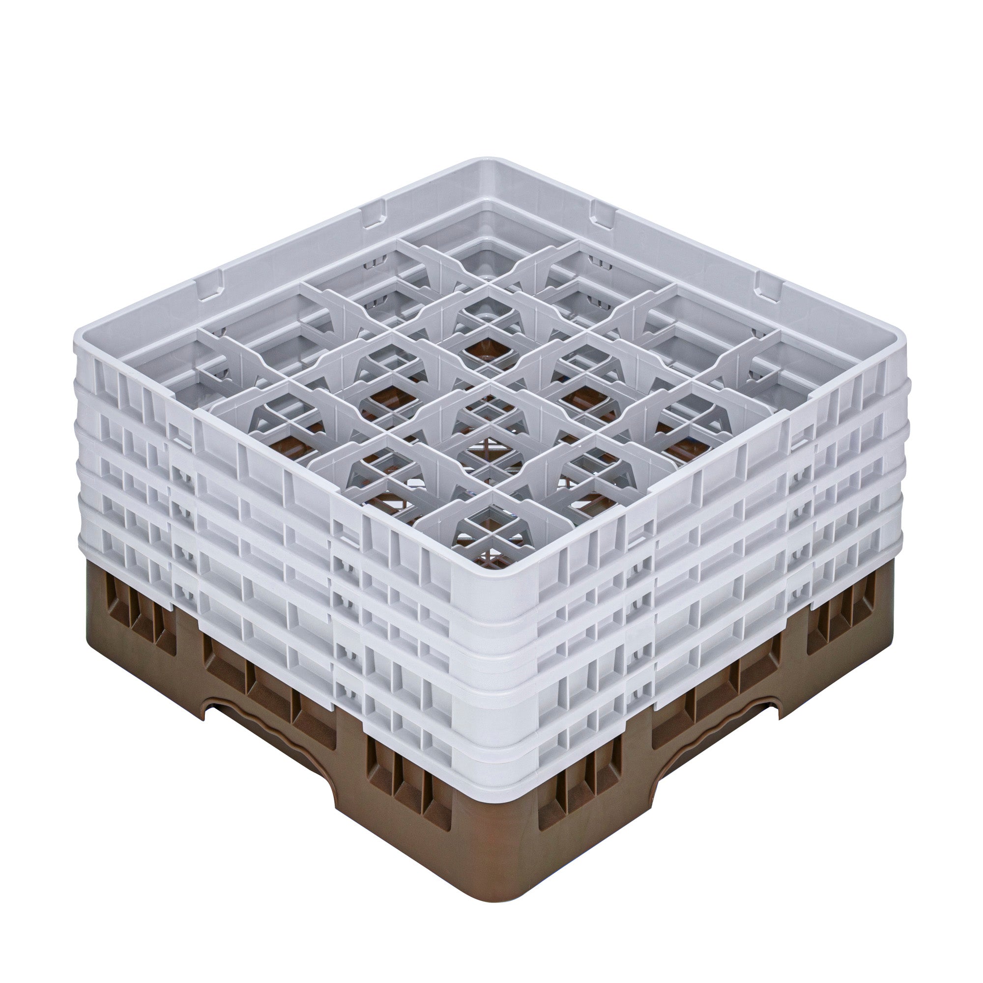 Clean Tek Professional Brown Glass Rack - 16 Compartments, 1 Full Drop and 4 Half Drop Extenders - 19 3/4" x 19 3/4" x 12 1/4" - 1 count box