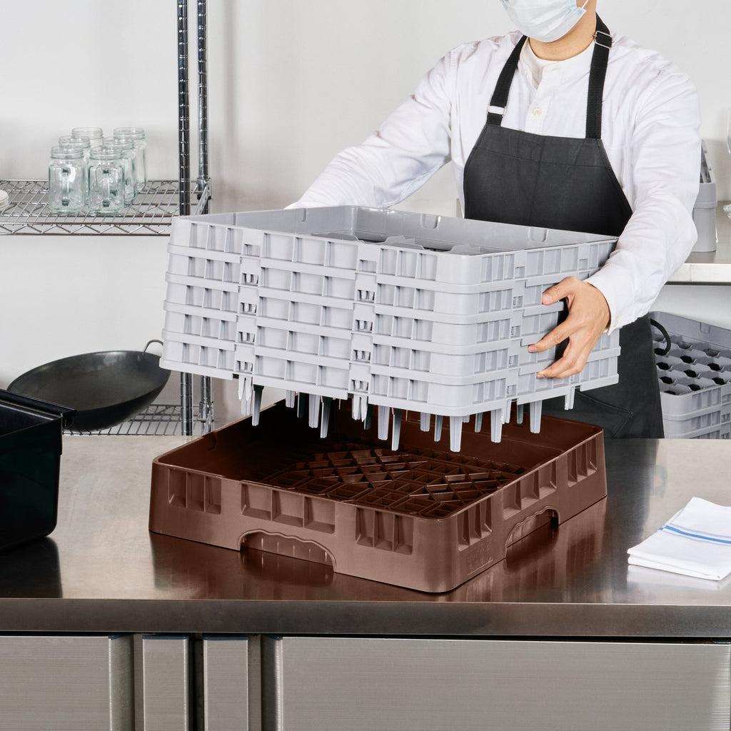 Clean Tek Professional Brown Glass Rack - 16 Compartments, 1 Full Drop and 4 Half Drop Extenders - 19 3/4" x 19 3/4" x 12 1/4" - 1 count box