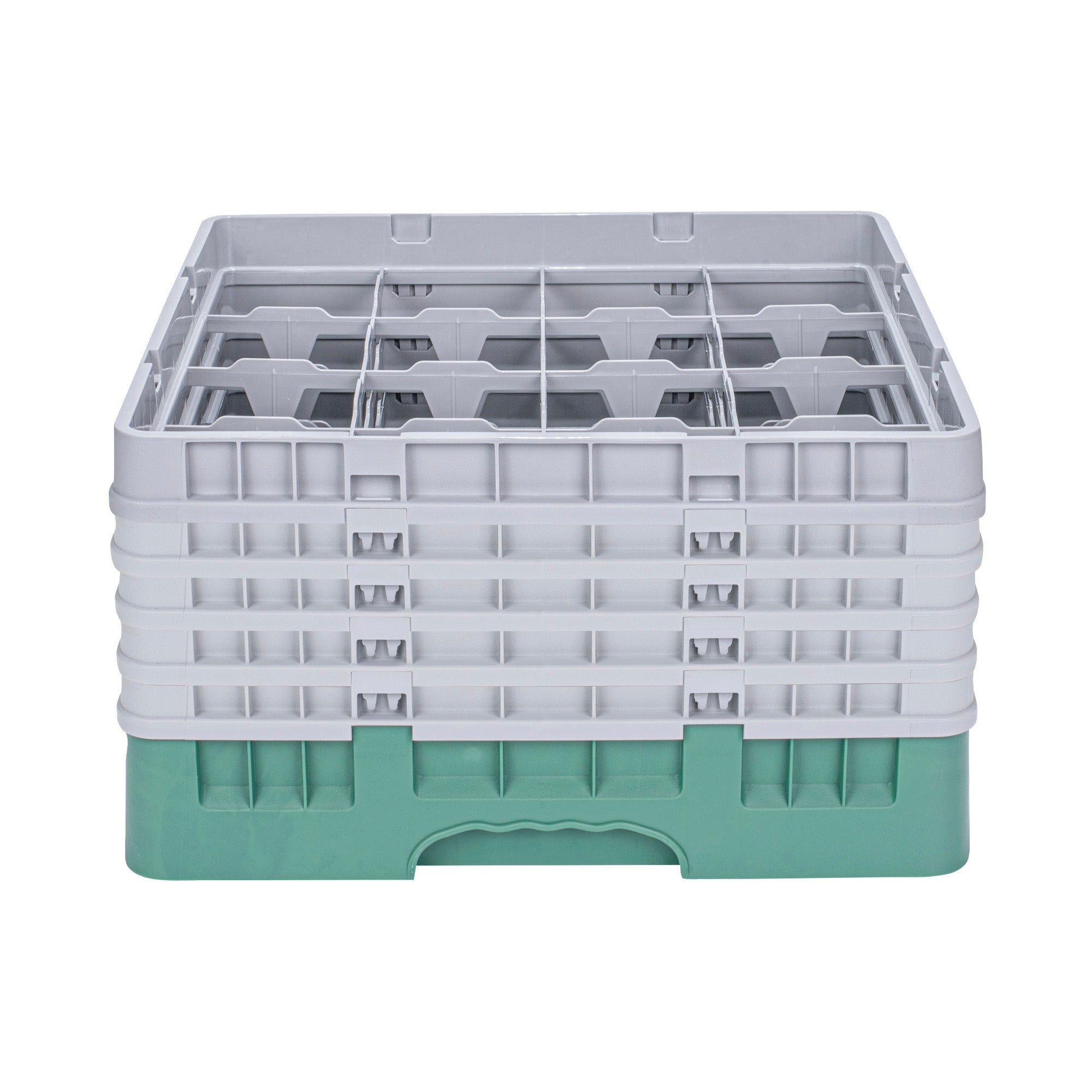 Clean Tek Professional Green Glass Rack - 16 Compartments, 1 Full Drop and 4 Half Drop Extenders - 19 3/4" x 19 3/4" x 12 1/4" - 1 count box