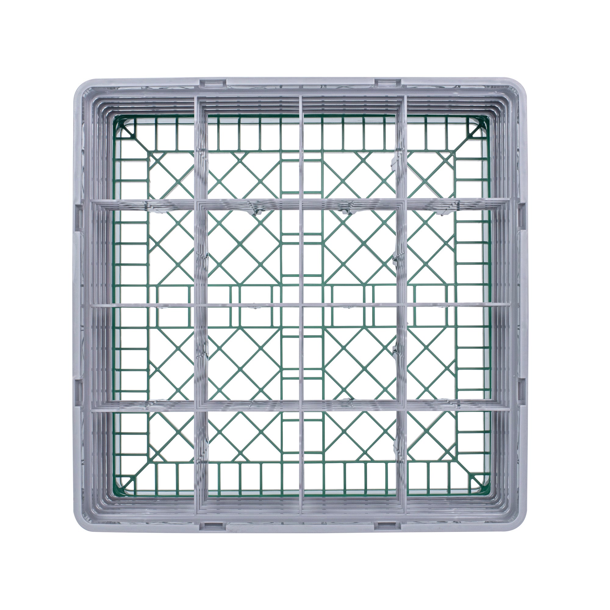 Clean Tek Professional Green Glass Rack - 16 Compartments, 1 Full Drop and 4 Half Drop Extenders - 19 3/4" x 19 3/4" x 12 1/4" - 1 count box