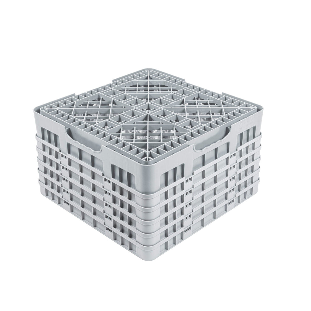 Clean Tek Professional Gray Glass Rack - 16 Compartments, 1 Full Drop and 4 Half Drop Extenders - 19 3/4" x 19 3/4" x 12 1/4" - 1 count box