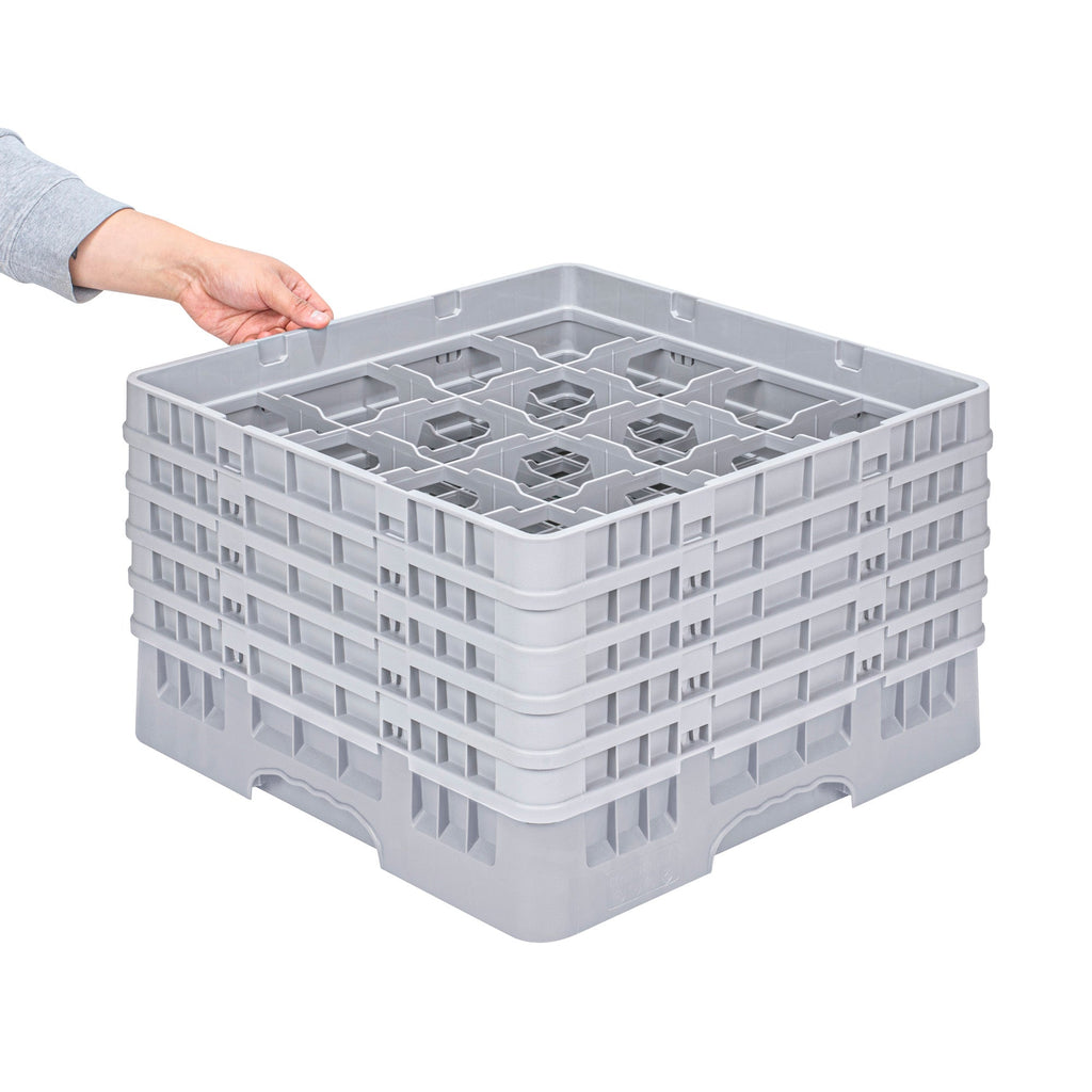 Clean Tek Professional Gray Glass Rack - 16 Compartments, 1 Full Drop and 4 Half Drop Extenders - 19 3/4" x 19 3/4" x 12 1/4" - 1 count box