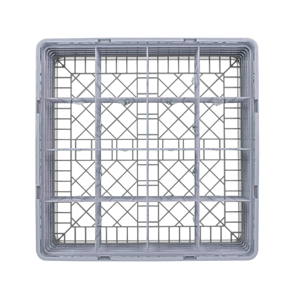 Clean Tek Professional Gray Glass Rack - 16 Compartments, 1 Full Drop and 4 Half Drop Extenders - 19 3/4" x 19 3/4" x 12 1/4" - 1 count box