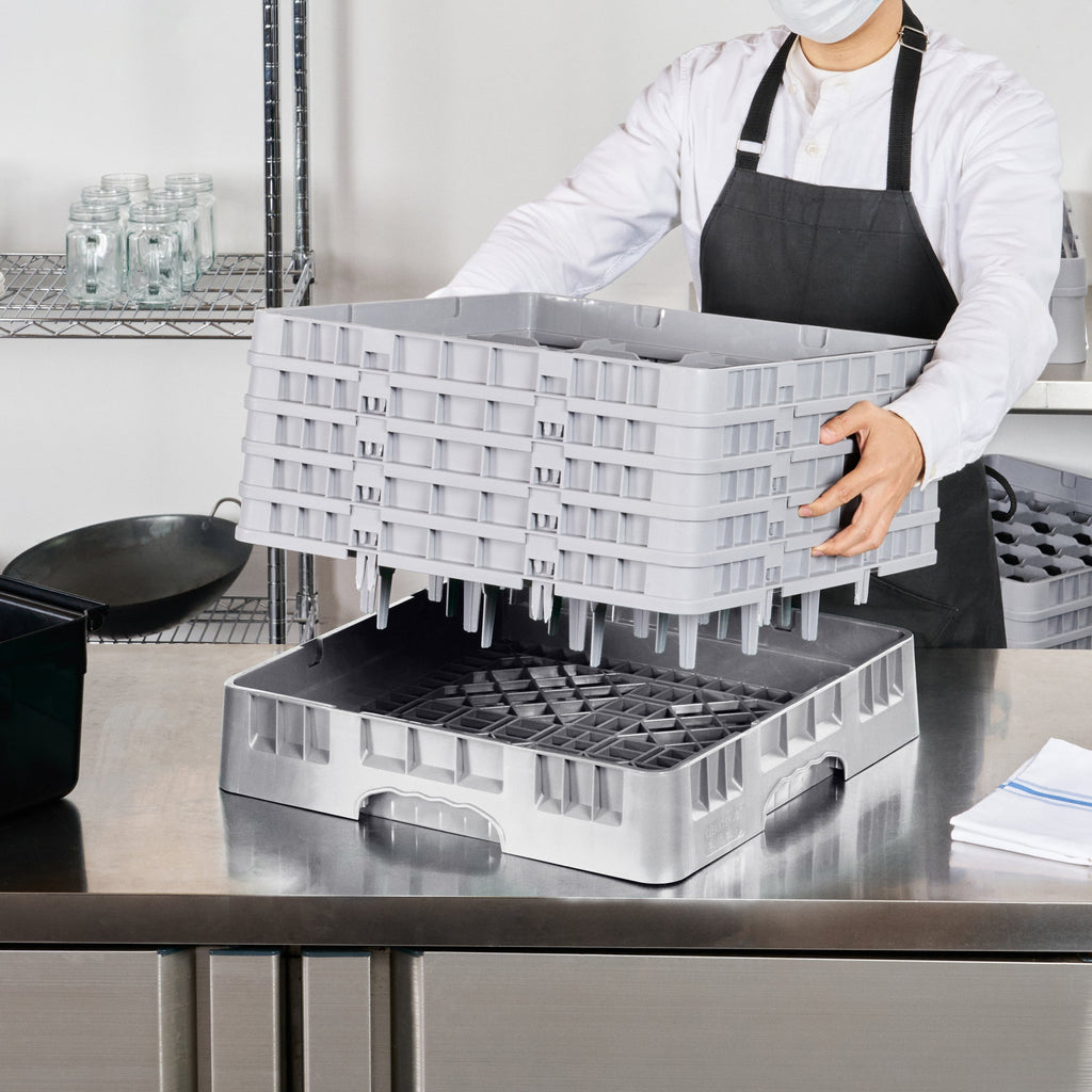 Clean Tek Professional Gray Glass Rack - 16 Compartments, 1 Full Drop and 4 Half Drop Extenders - 19 3/4" x 19 3/4" x 12 1/4" - 1 count box