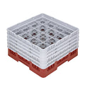 Clean Tek Professional Red Glass Rack - 16 Compartments, 1 Full Drop and 4 Half Drop Extenders - 19 3/4" x 19 3/4" x 12 1/4" - 1 count box