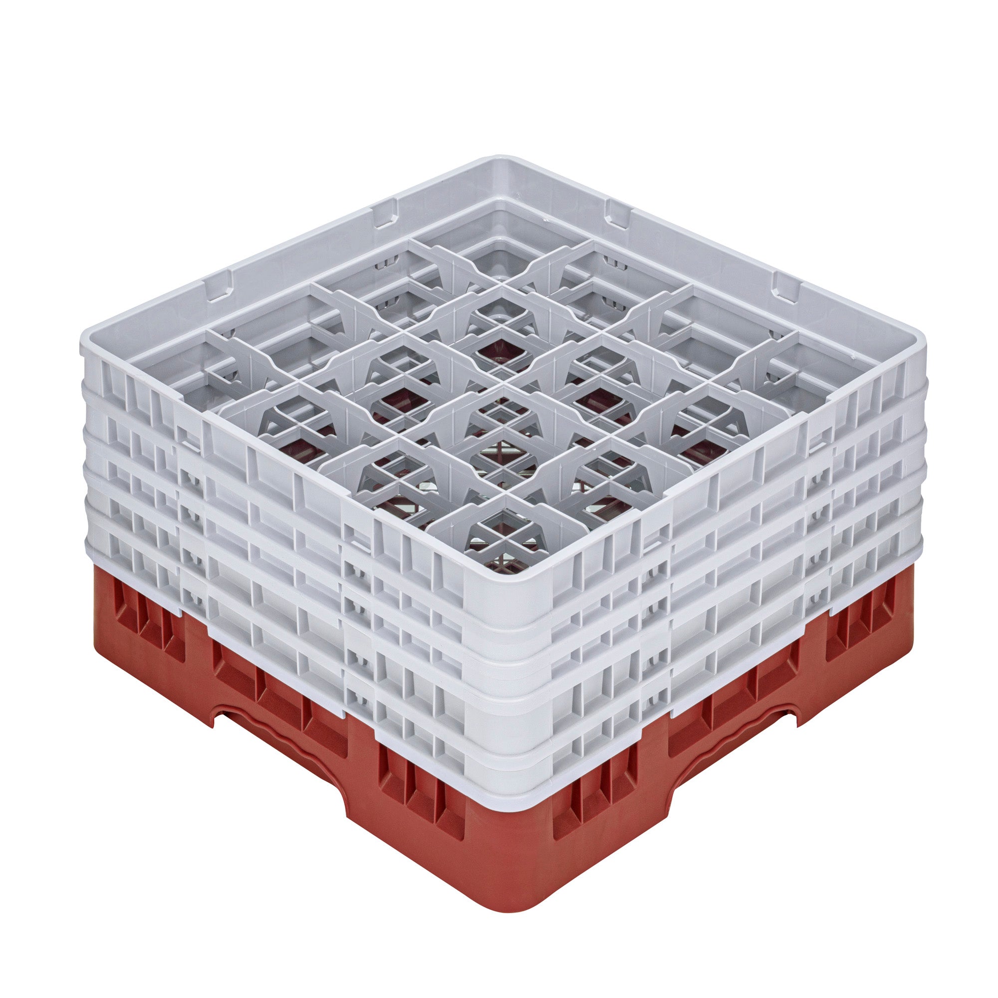 Clean Tek Professional Red Glass Rack - 16 Compartments, 1 Full Drop and 4 Half Drop Extenders - 19 3/4" x 19 3/4" x 12 1/4" - 1 count box
