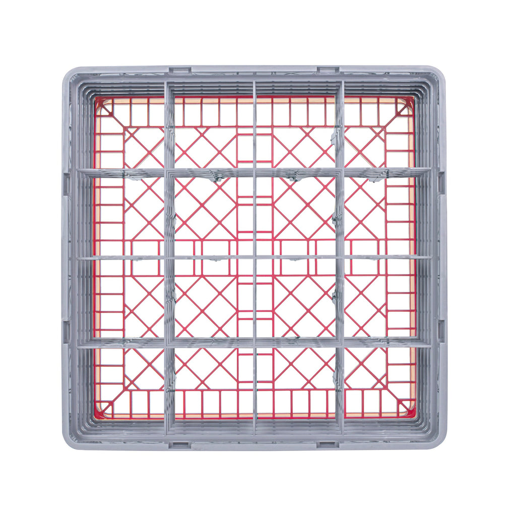 Clean Tek Professional Red Glass Rack - 16 Compartments, 1 Full Drop and 4 Half Drop Extenders - 19 3/4" x 19 3/4" x 12 1/4" - 1 count box