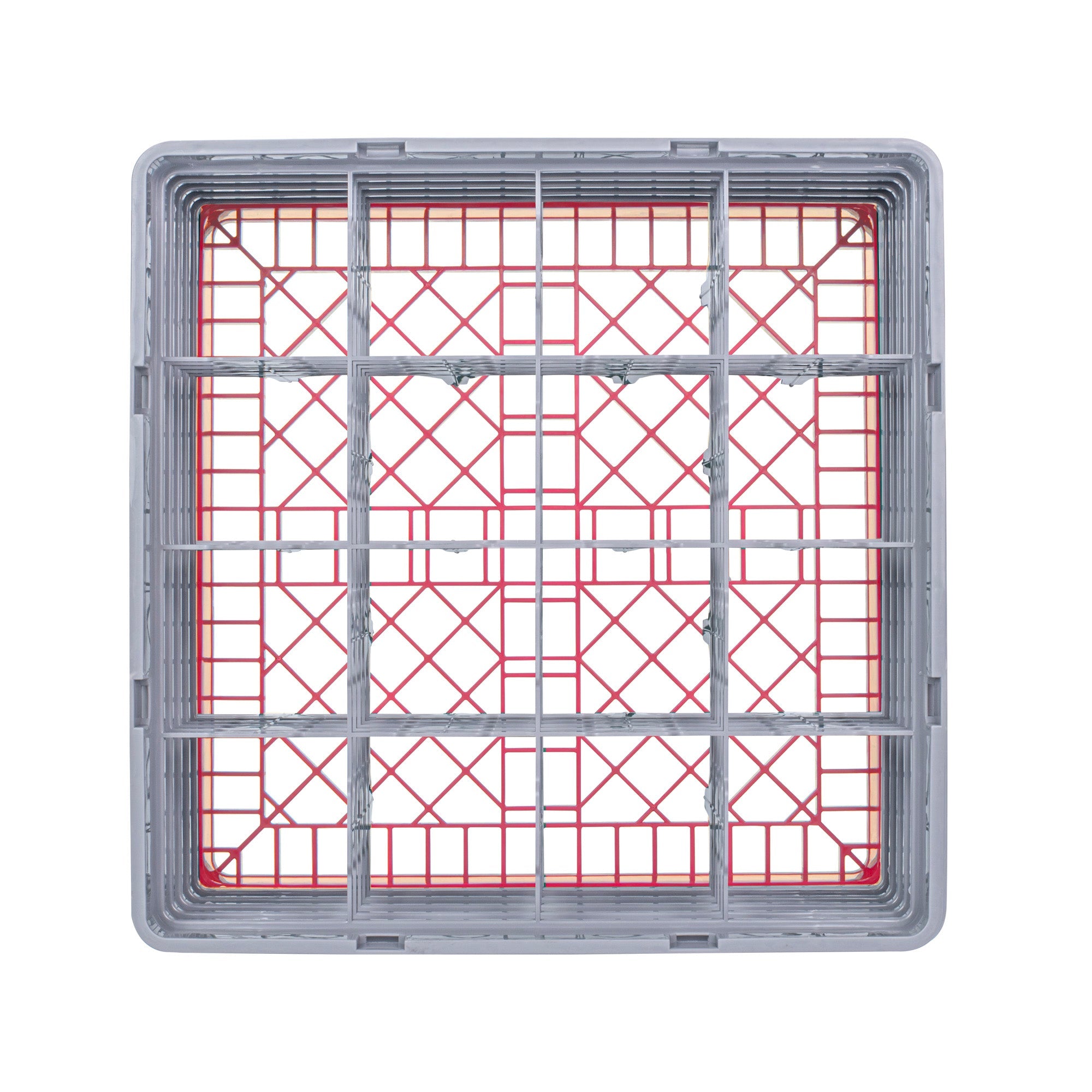Clean Tek Professional Red Glass Rack - 16 Compartments, 1 Full Drop and 4 Half Drop Extenders - 19 3/4" x 19 3/4" x 12 1/4" - 1 count box