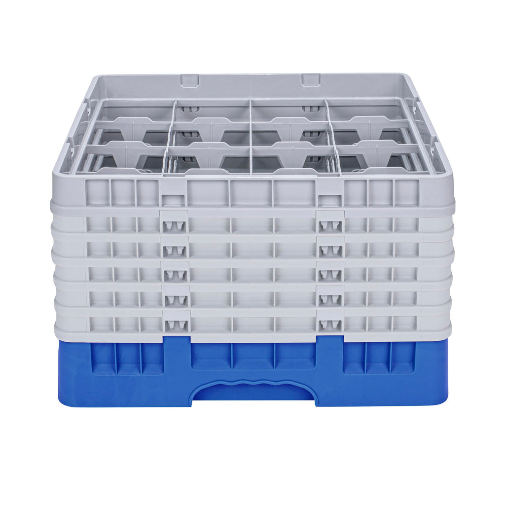 Clean Tek Professional Blue Glass Rack - 16 Compartments, 1 Full Drop and 5 Half Drop Extenders - 19 3/4" x 19 3/4" x 13 3/4" - 1 count box