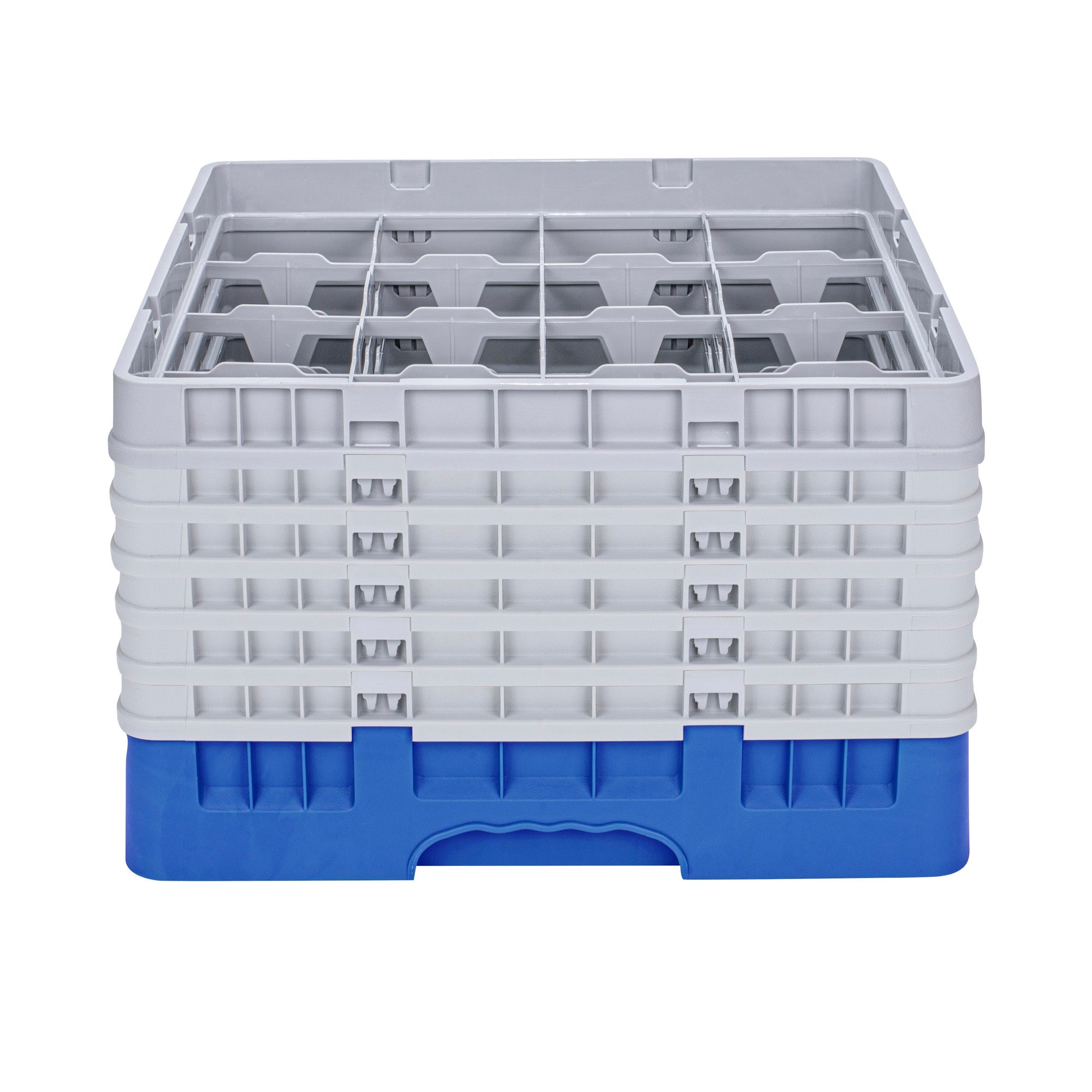 Clean Tek Professional Blue Glass Rack - 16 Compartments, 1 Full Drop and 5 Half Drop Extenders - 19 3/4" x 19 3/4" x 13 3/4" - 1 count box