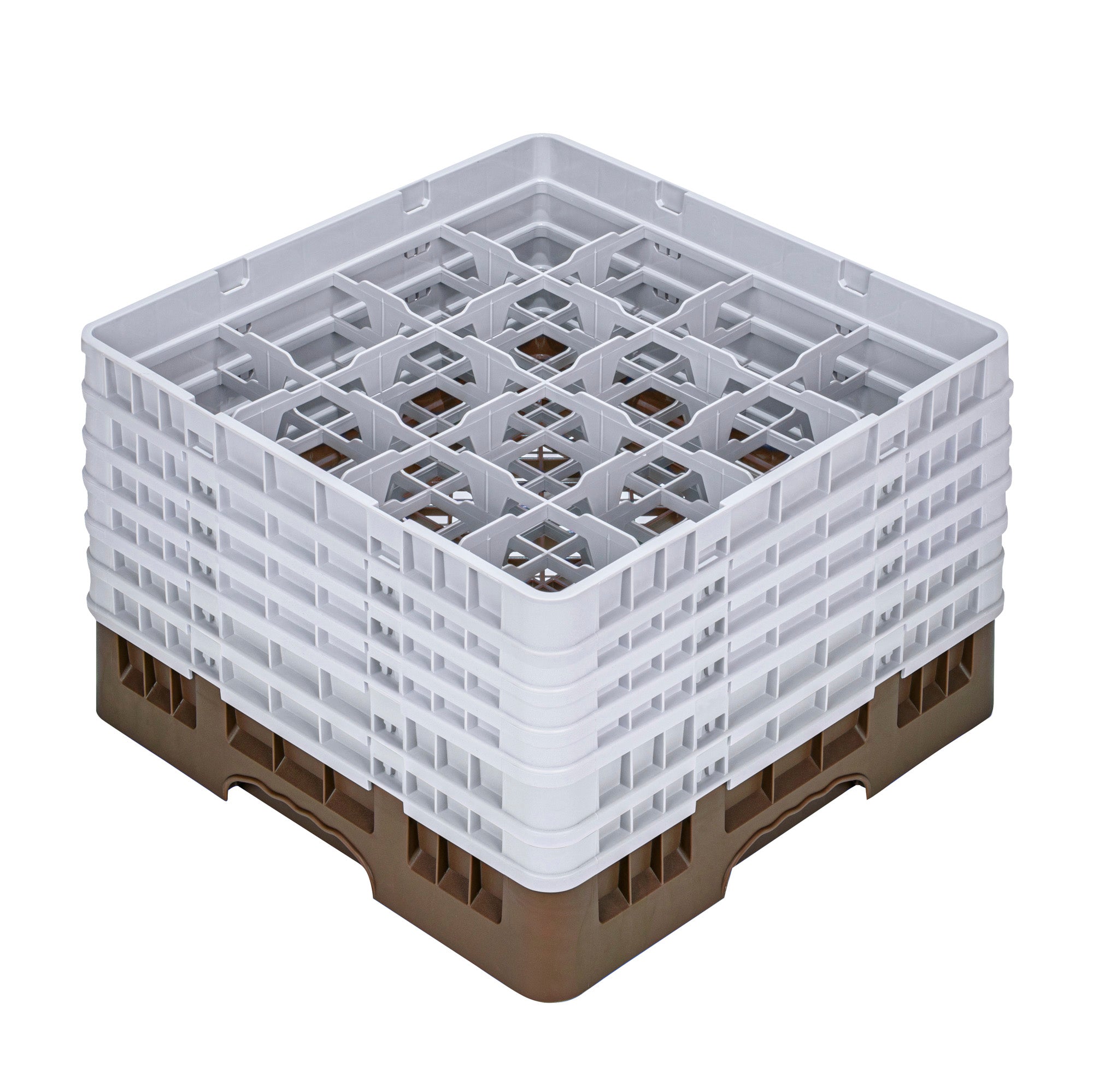 Clean Tek Professional Brown Glass Rack - 16 Compartments, 1 Full Drop and 5 Half Drop Extenders - 19 3/4" x 19 3/4" x 13 3/4" - 1 count box