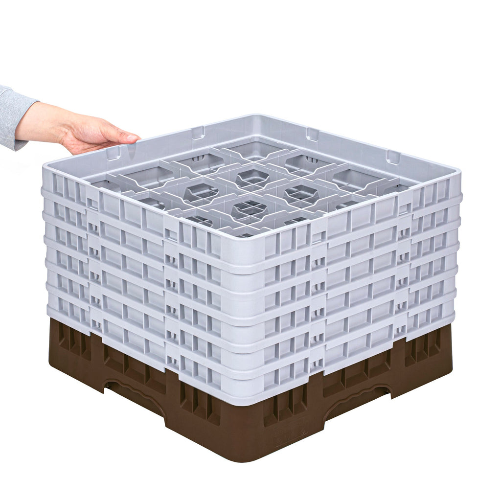 Clean Tek Professional Brown Glass Rack - 16 Compartments, 1 Full Drop and 5 Half Drop Extenders - 19 3/4" x 19 3/4" x 13 3/4" - 1 count box
