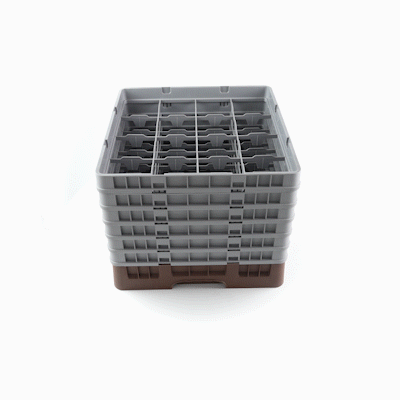 Clean Tek Professional Brown Glass Rack - 16 Compartments, 1 Full Drop and 5 Half Drop Extenders - 19 3/4" x 19 3/4" x 13 3/4" - 1 count box