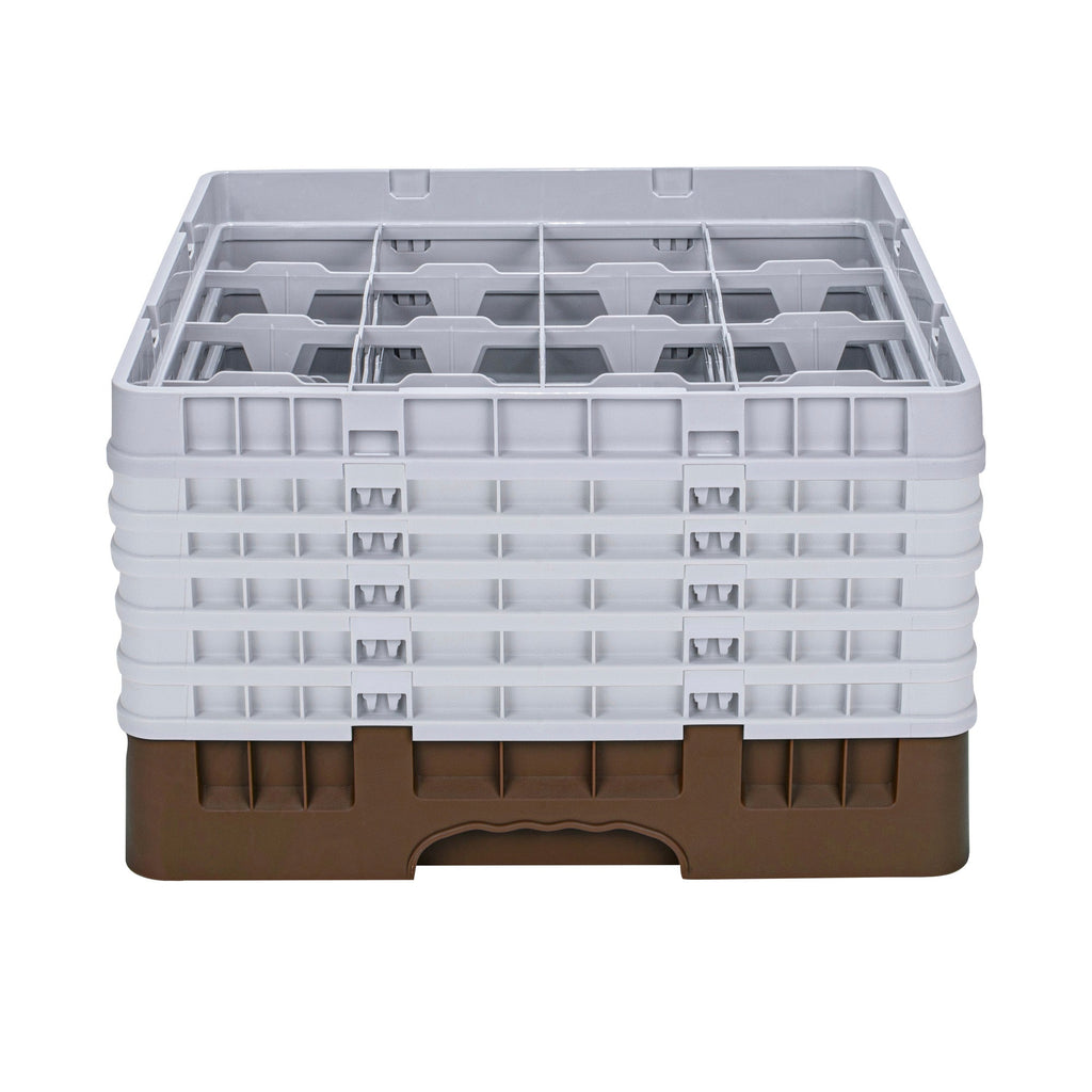 Clean Tek Professional Brown Glass Rack - 16 Compartments, 1 Full Drop and 5 Half Drop Extenders - 19 3/4" x 19 3/4" x 13 3/4" - 1 count box