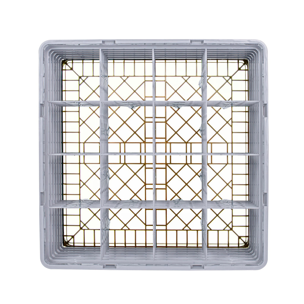 Clean Tek Professional Brown Glass Rack - 16 Compartments, 1 Full Drop and 5 Half Drop Extenders - 19 3/4" x 19 3/4" x 13 3/4" - 1 count box
