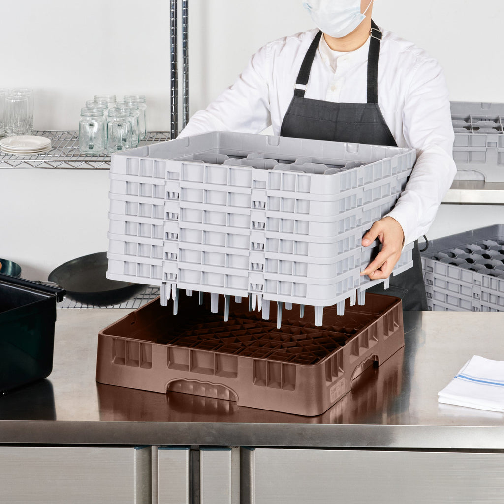 Clean Tek Professional Brown Glass Rack - 16 Compartments, 1 Full Drop and 5 Half Drop Extenders - 19 3/4" x 19 3/4" x 13 3/4" - 1 count box