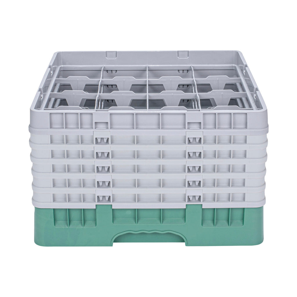Clean Tek Professional Green Glass Rack - 16 Compartments, 1 Full Drop and 5 Half Drop Extenders - 19 3/4" x 19 3/4" x 13 3/4" - 1 count box