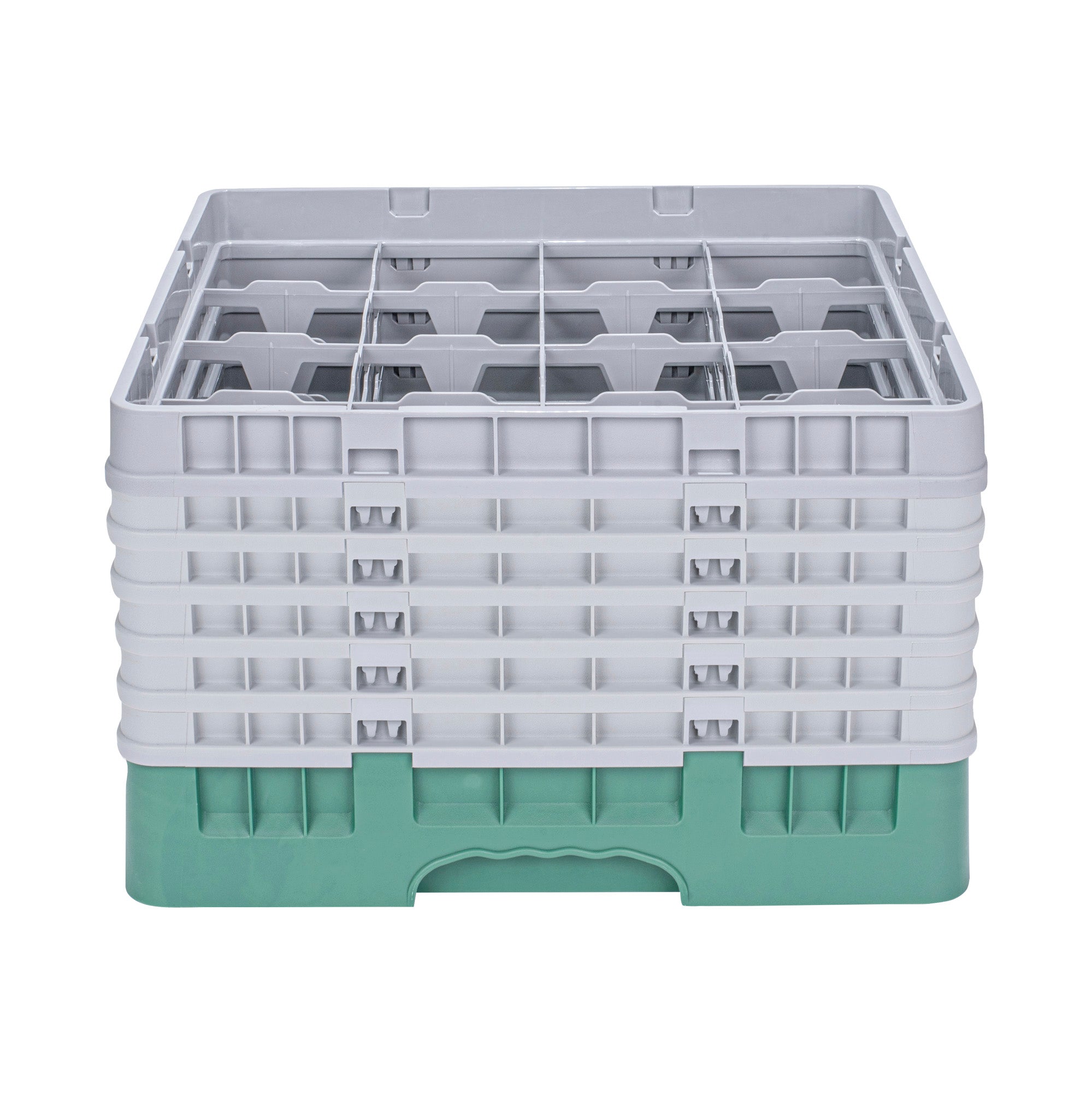 Clean Tek Professional Green Glass Rack - 16 Compartments, 1 Full Drop and 5 Half Drop Extenders - 19 3/4" x 19 3/4" x 13 3/4" - 1 count box