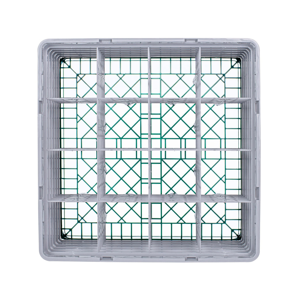 Clean Tek Professional Green Glass Rack - 16 Compartments, 1 Full Drop and 5 Half Drop Extenders - 19 3/4" x 19 3/4" x 13 3/4" - 1 count box
