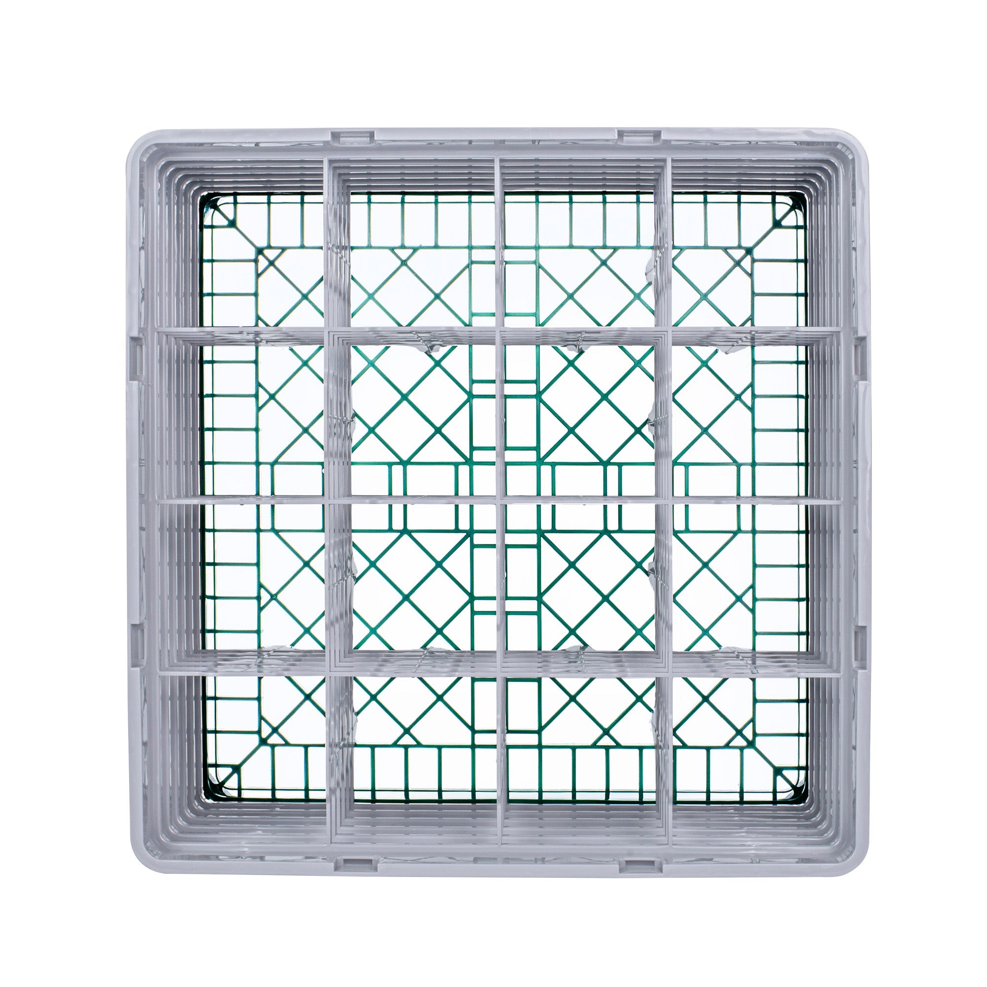 Clean Tek Professional Green Glass Rack - 16 Compartments, 1 Full Drop and 5 Half Drop Extenders - 19 3/4" x 19 3/4" x 13 3/4" - 1 count box