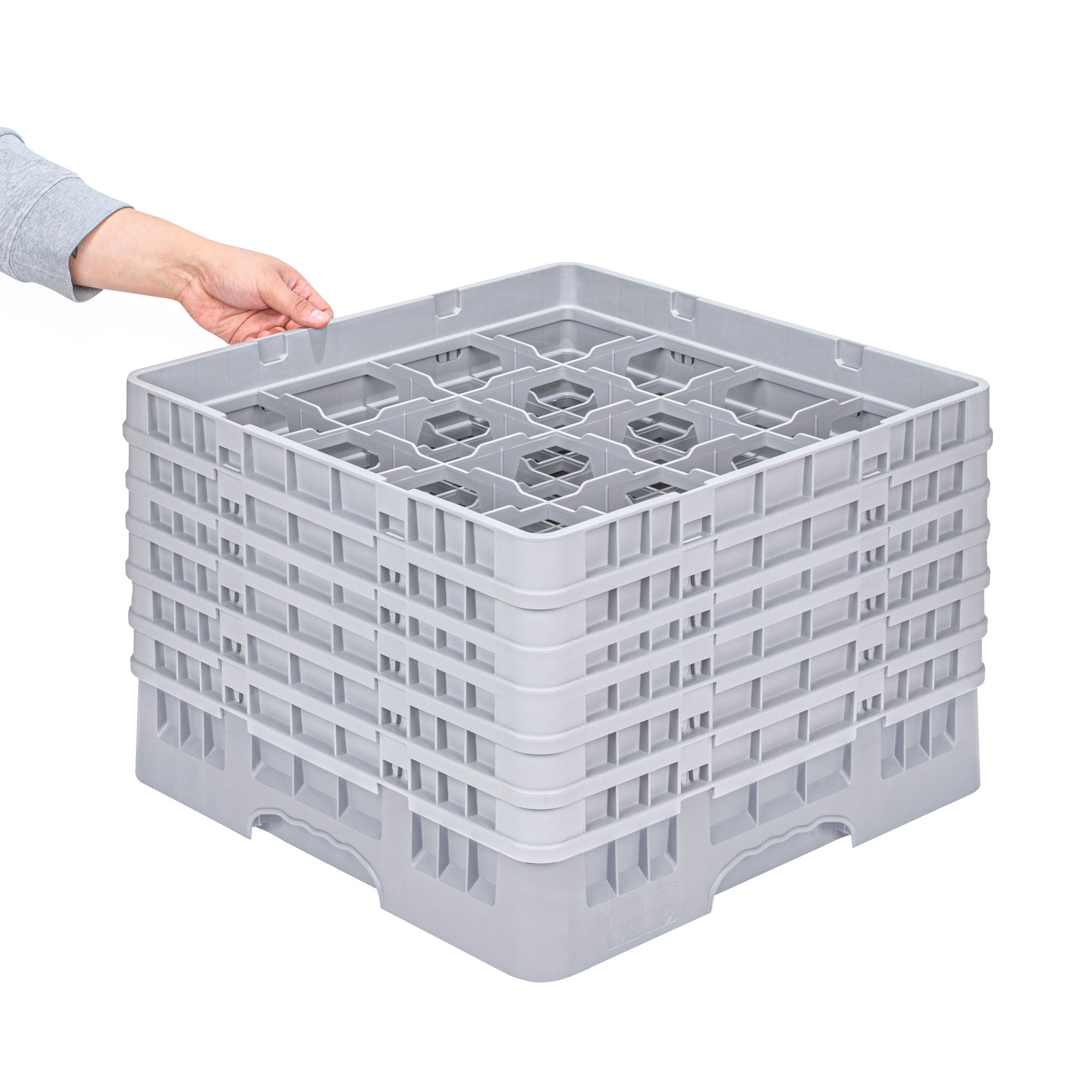 Clean Tek Professional Gray Glass Rack - 16 Compartments, 1 Full Drop and 5 Half Drop Extenders - 19 3/4" x 19 3/4" x 13 3/4" - 1 count box