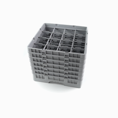 Clean Tek Professional Gray Glass Rack - 16 Compartments, 1 Full Drop and 5 Half Drop Extenders - 19 3/4" x 19 3/4" x 13 3/4" - 1 count box