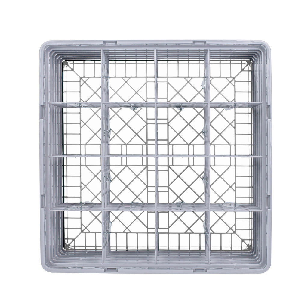 Clean Tek Professional Gray Glass Rack - 16 Compartments, 1 Full Drop and 5 Half Drop Extenders - 19 3/4" x 19 3/4" x 13 3/4" - 1 count box