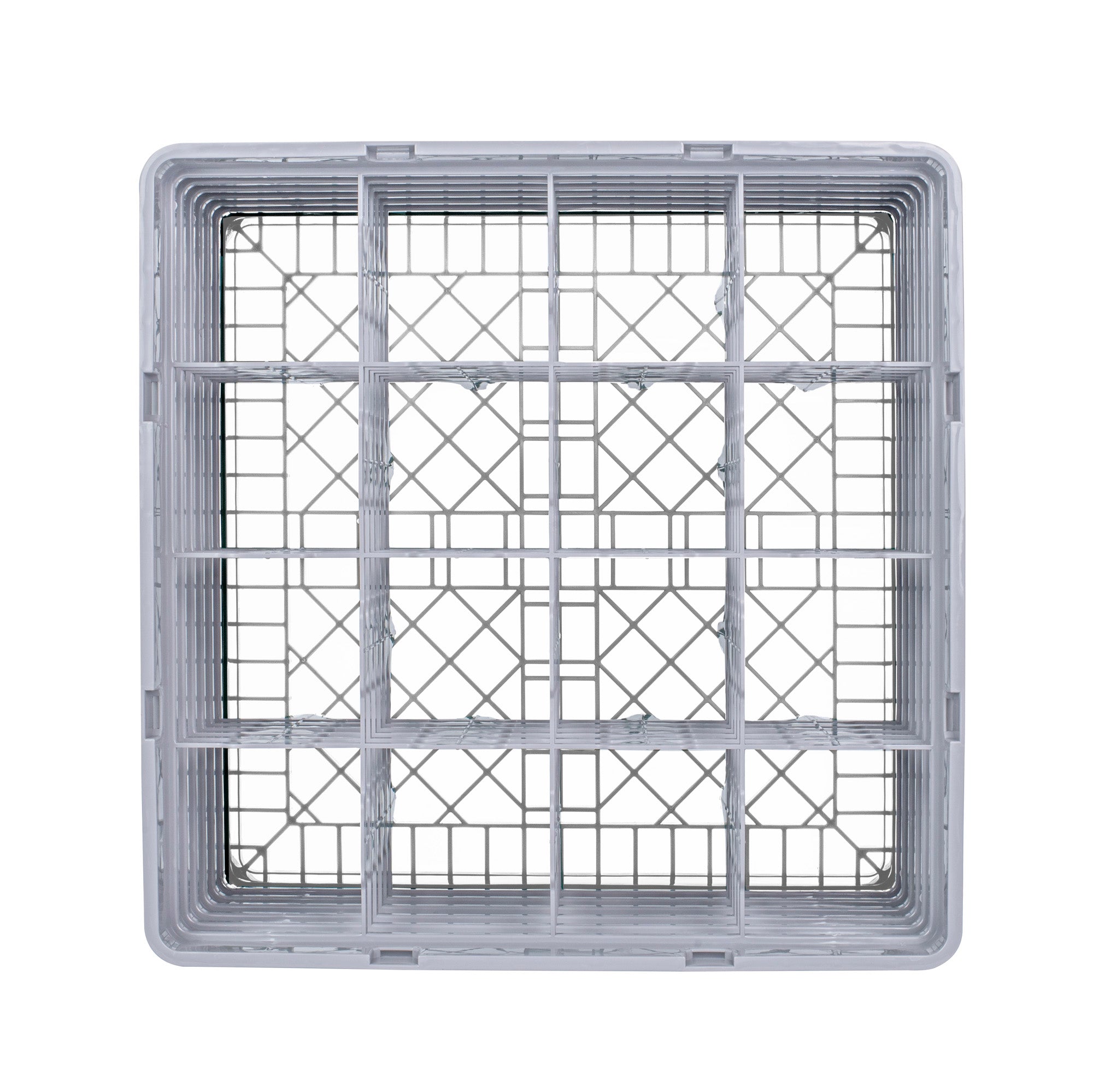Clean Tek Professional Gray Glass Rack - 16 Compartments, 1 Full Drop and 5 Half Drop Extenders - 19 3/4" x 19 3/4" x 13 3/4" - 1 count box